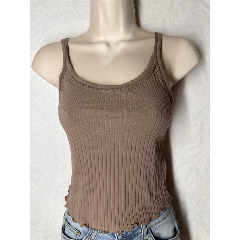 Old Navy Ribbed Crop Tank Dusted Chocolate Brown Lettuce Hem Fitted Y2K Small